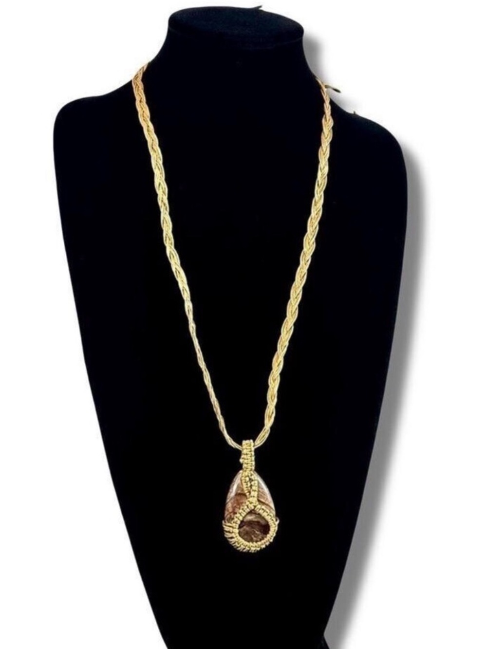 FREE PEOPLE | Boho Natural Stone & Twine Braided Adjustable Cord Necklace | NWT